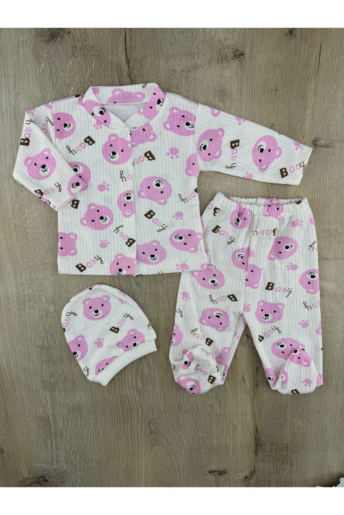 Zem Baby 0-3 Ay Bear Ayıcık Desenli Şapkalı Zıbın Takımı