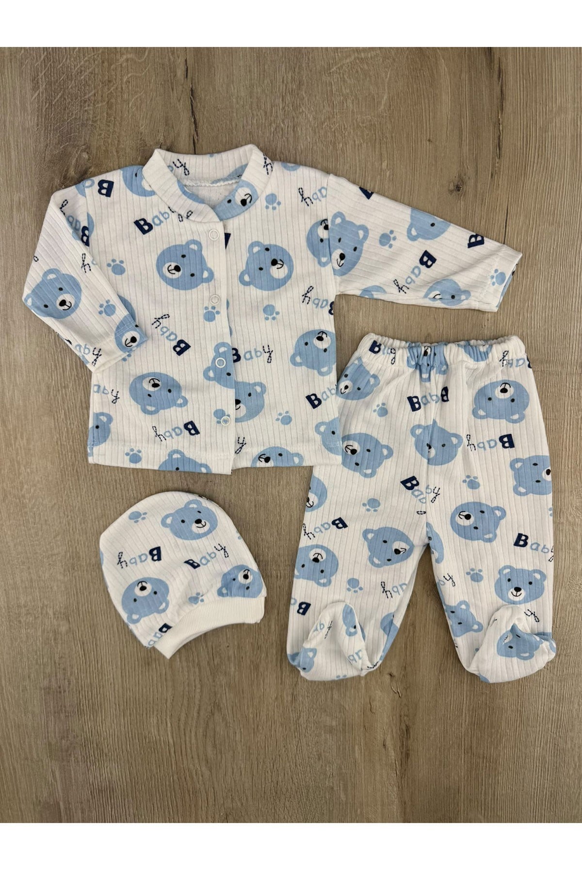 Zem Baby 0-3 Ay Bear Ayıcık Desenli Şapkalı Zıbın Takımı