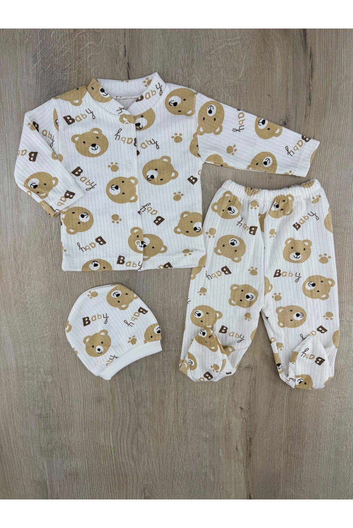 Zem Baby 0-3 Ay Bear Ayıcık Desenli Şapkalı Zıbın Takımı