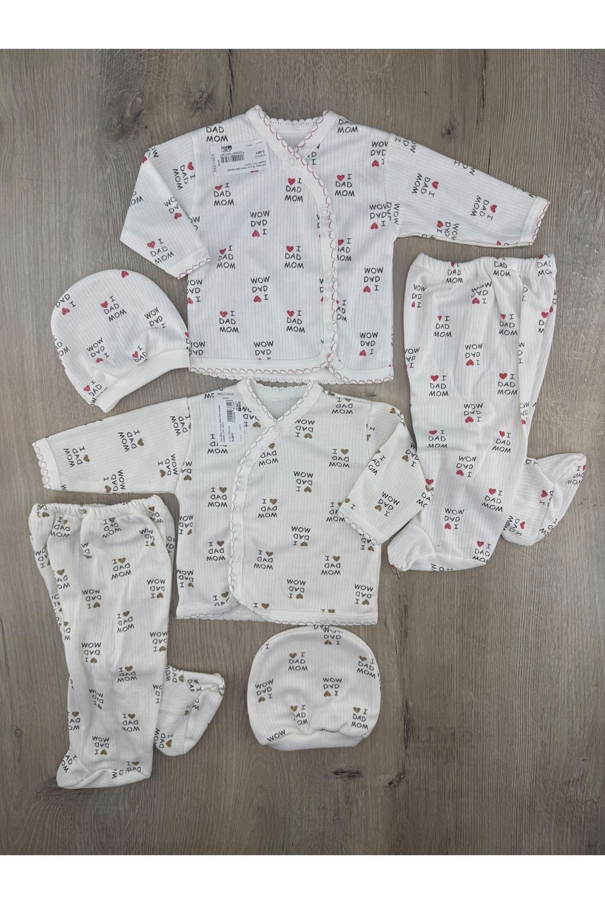 Zem Baby (0-3 Ay) Mom DAd Desenli Şapkalı Zıbın Takımı