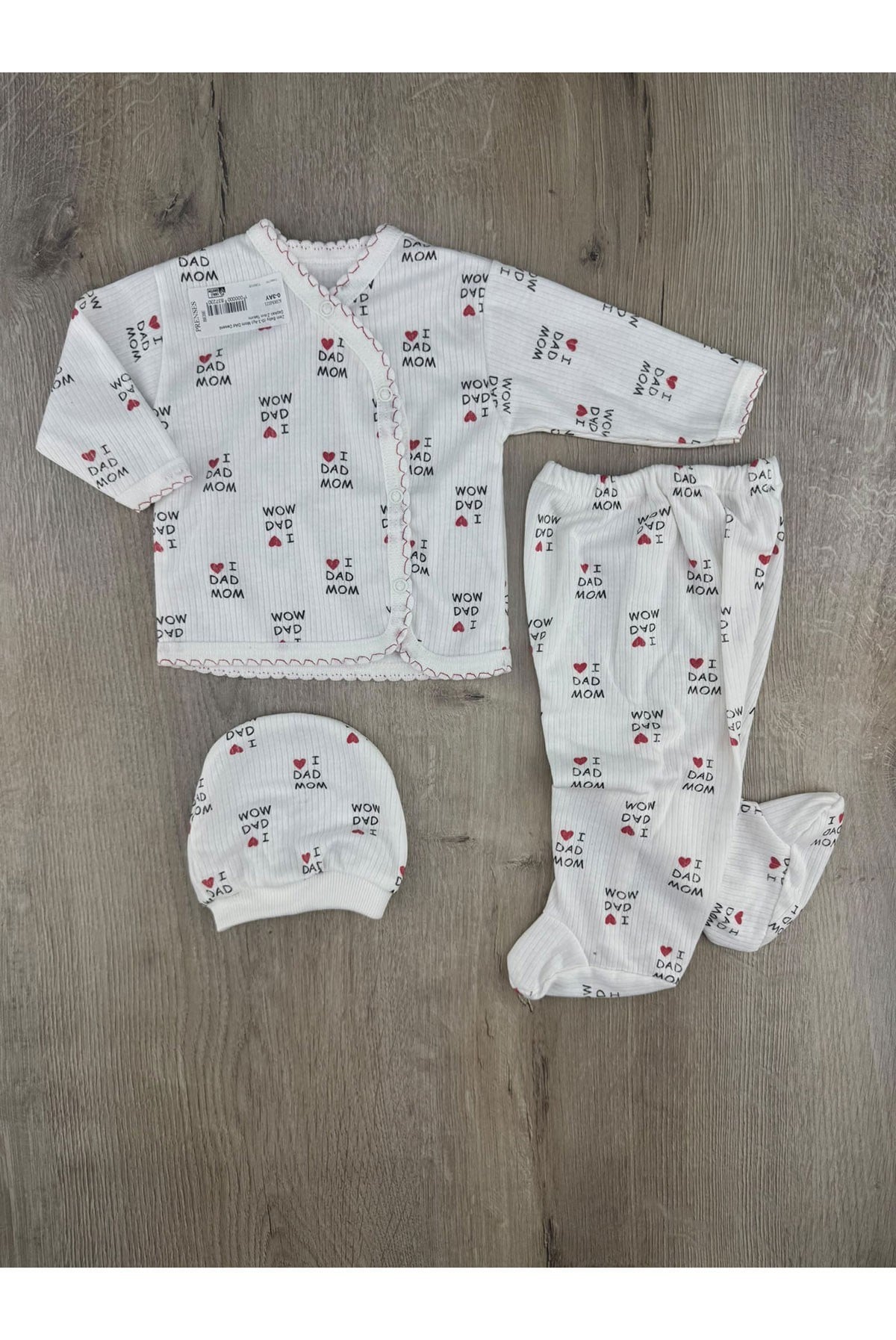 Zem Baby (0-3 Ay) Mom DAd Desenli Şapkalı Zıbın Takımı