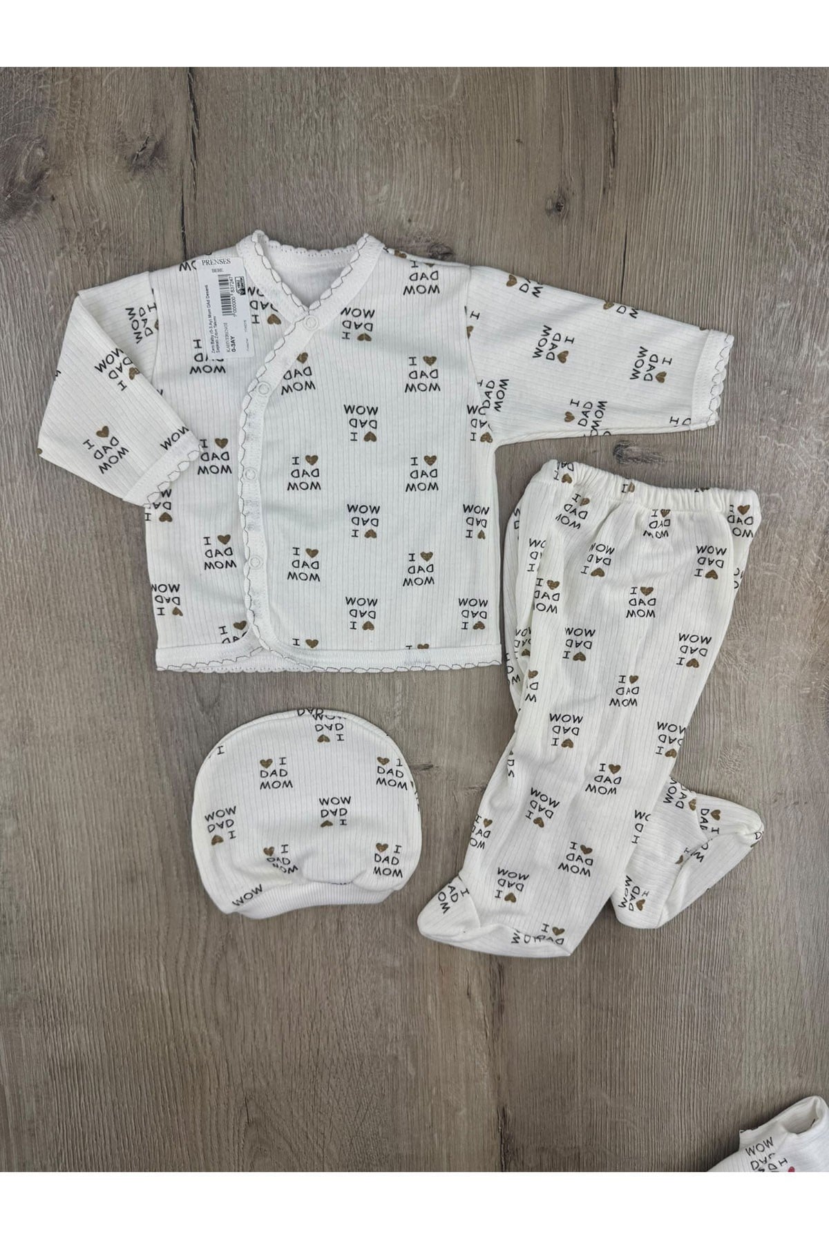 Zem Baby (0-3 Ay) Mom DAd Desenli Şapkalı Zıbın Takımı