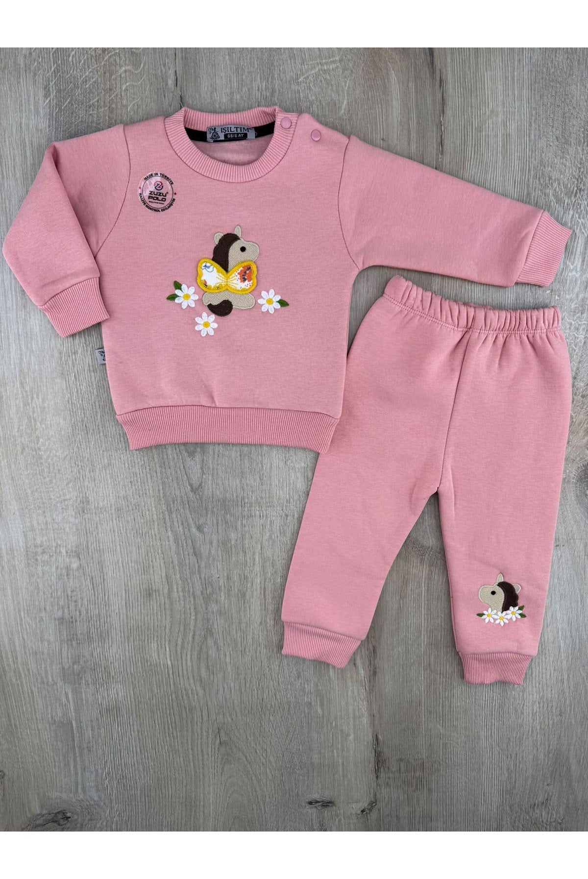 Zuzu Polo (6-24 Ay) Papatya Unicorn Nakışlı 3ip Şardonlu Takım