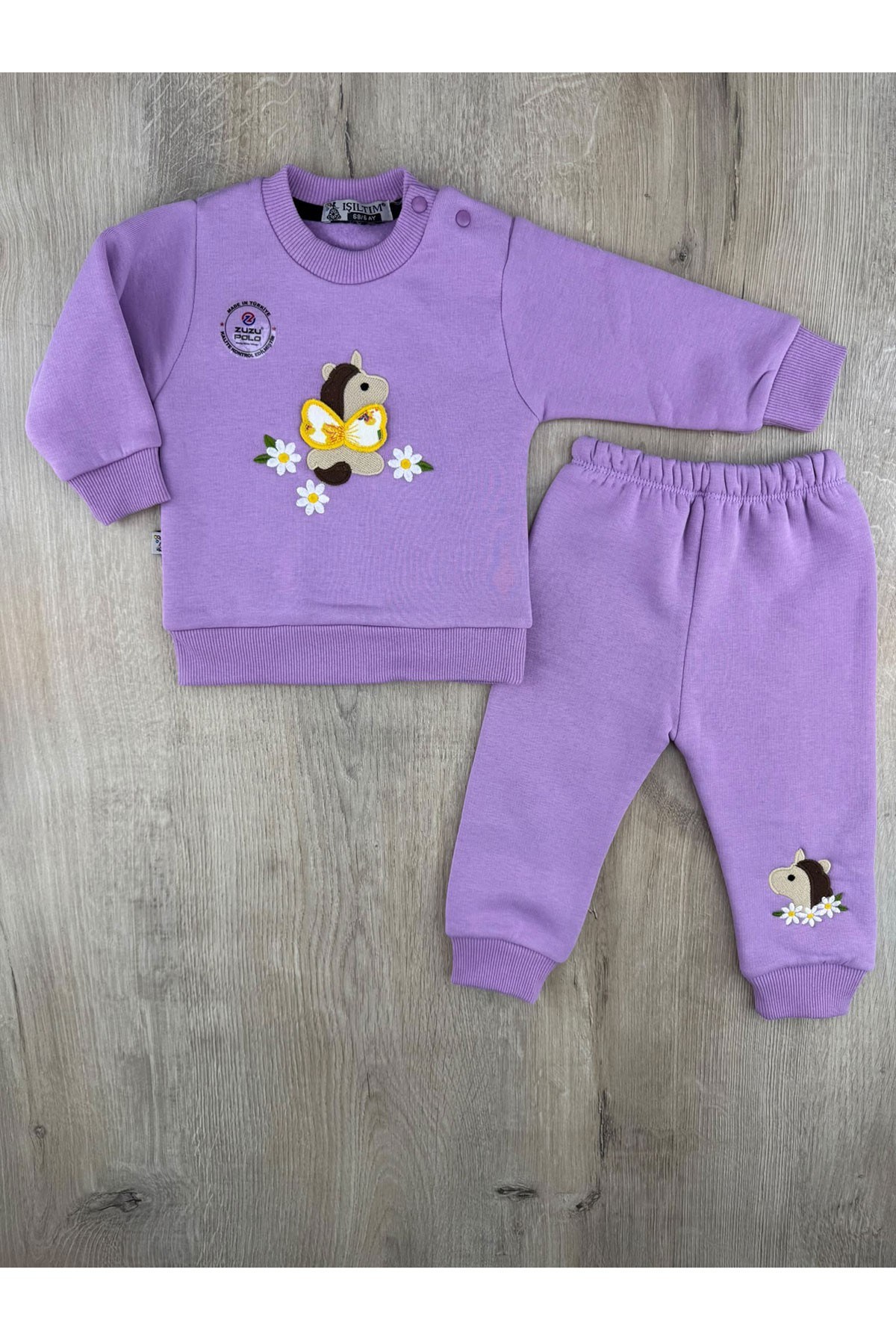Zuzu Polo (6-24 Ay) Papatya Unicorn Nakışlı 3ip Şardonlu Takım