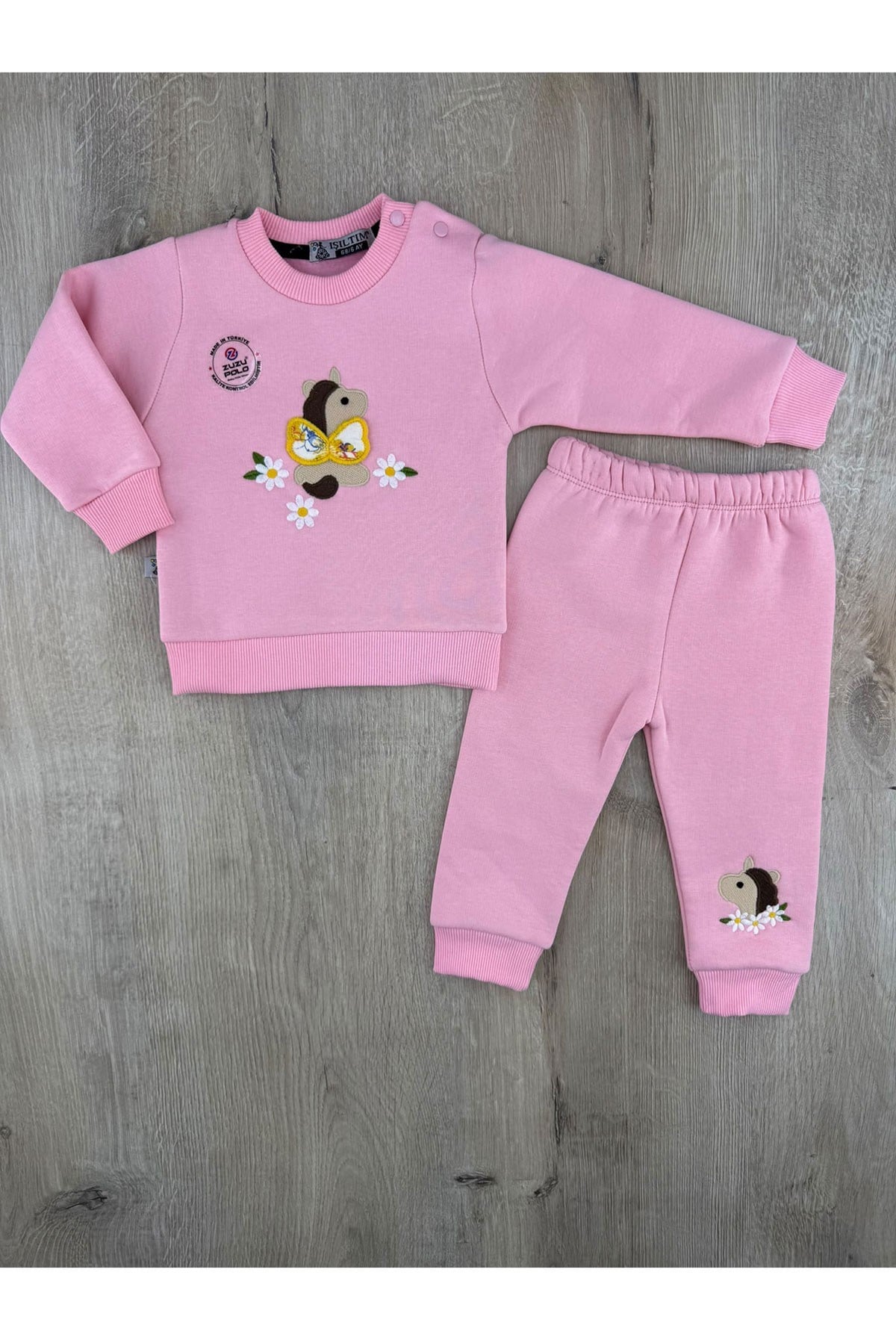 Zuzu Polo (6-24 Ay) Papatya Unicorn Nakışlı 3ip Şardonlu Takım