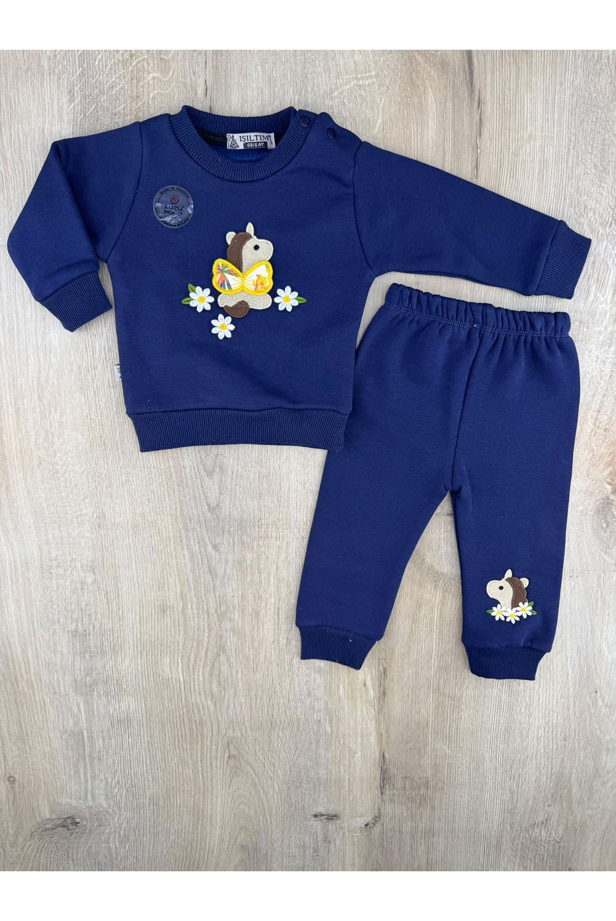 Zuzu Polo (6-24 Ay) Papatya Unicorn Nakışlı 3ip Şardonlu Takım
