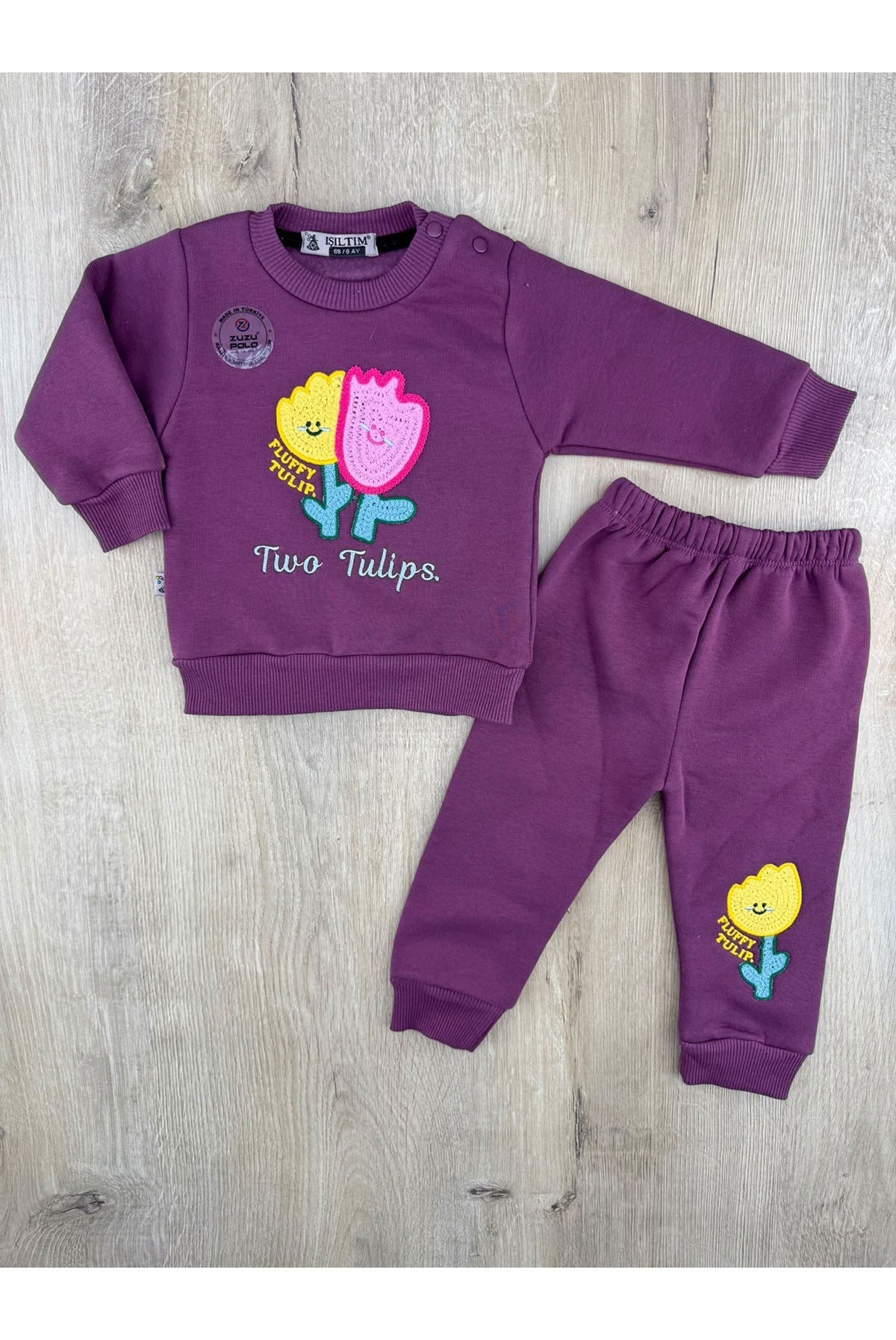Zuzu Polo (6-24 Ay) Renkli Lale Desenli 3ip Şardonlu Takım