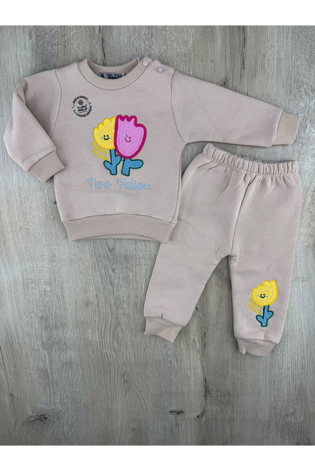 Zuzu Polo (6-24 Ay) Renkli Lale Desenli 3ip Şardonlu Takım