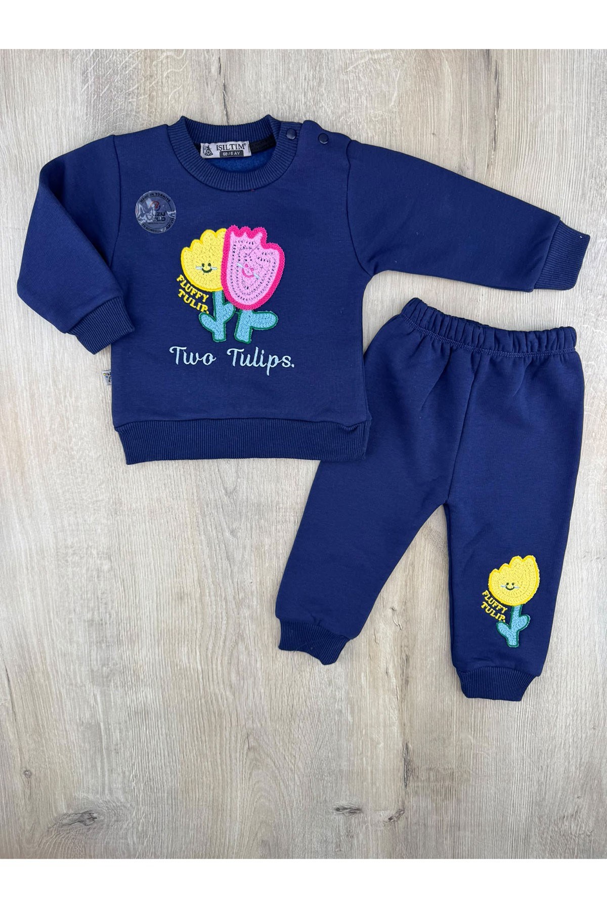 Zuzu Polo (6-24 Ay) Renkli Lale Desenli 3ip Şardonlu Takım