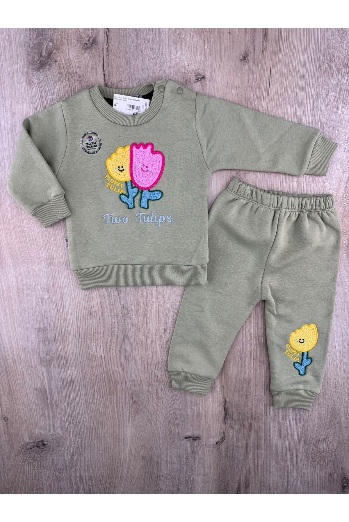 Zuzu Polo (6-24 Ay) Renkli Lale Desenli 3ip Şardonlu Takım