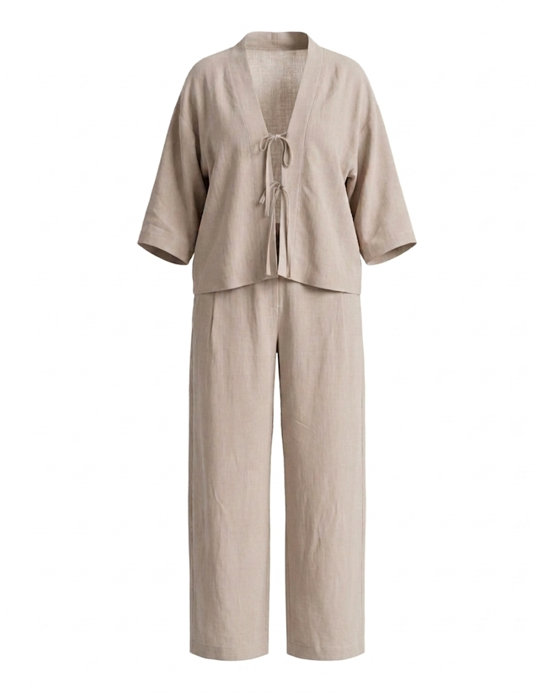 BAĞLAMA DETAYLI KETEN GÖRÜNÜMLÜ İKİLİ TAKIMDedo'çe