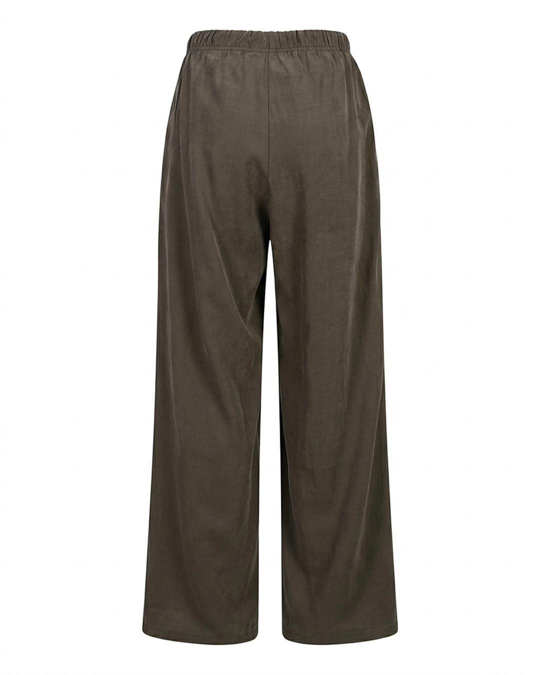 BELİ LASTİKLİ HAKİ GENİŞ PAÇA KETEN GÖRÜNÜMLÜ PANTOLONAD