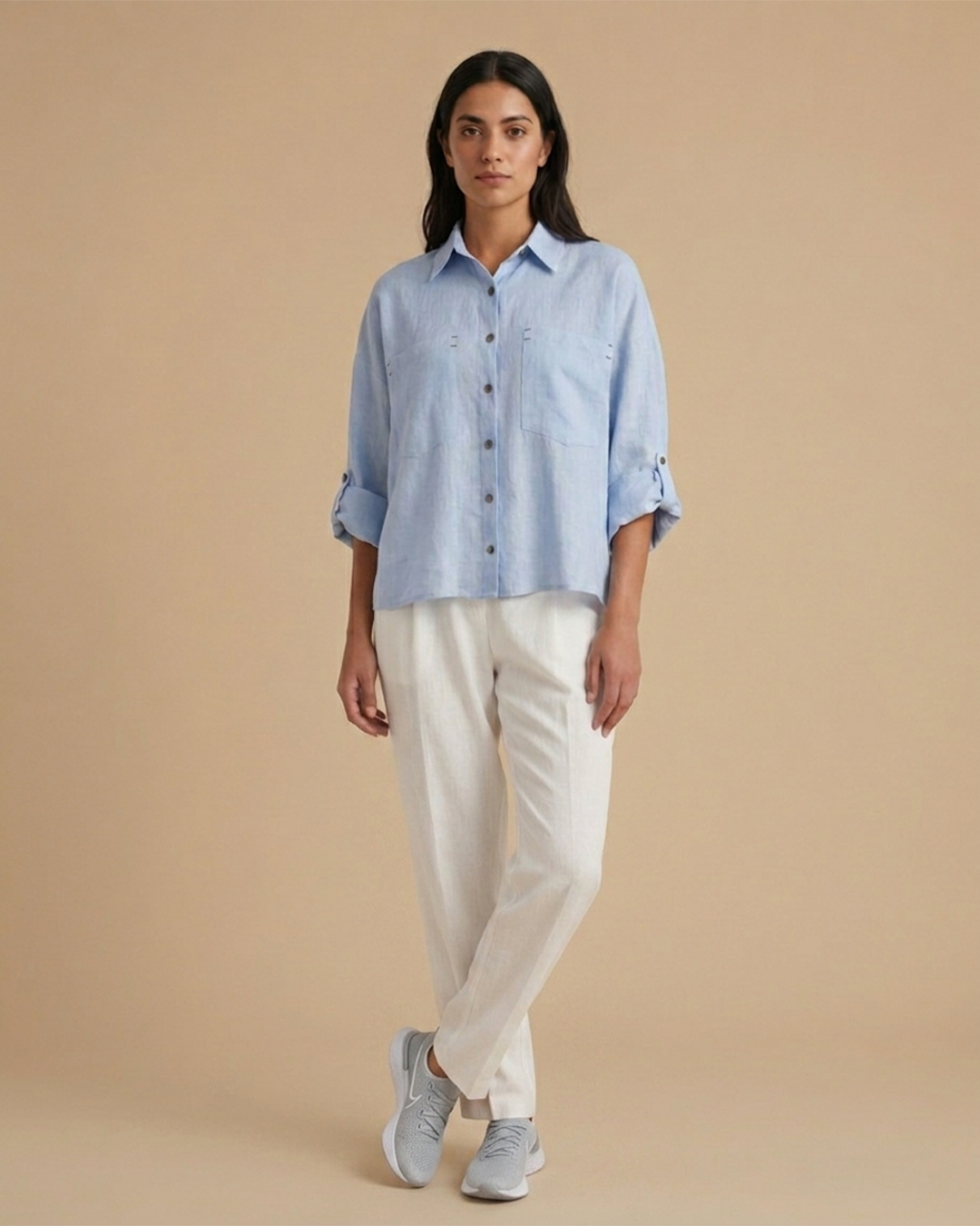 ÇİFT CEPLİ OVERSIZE KETEN GÖMLEKPerzoni