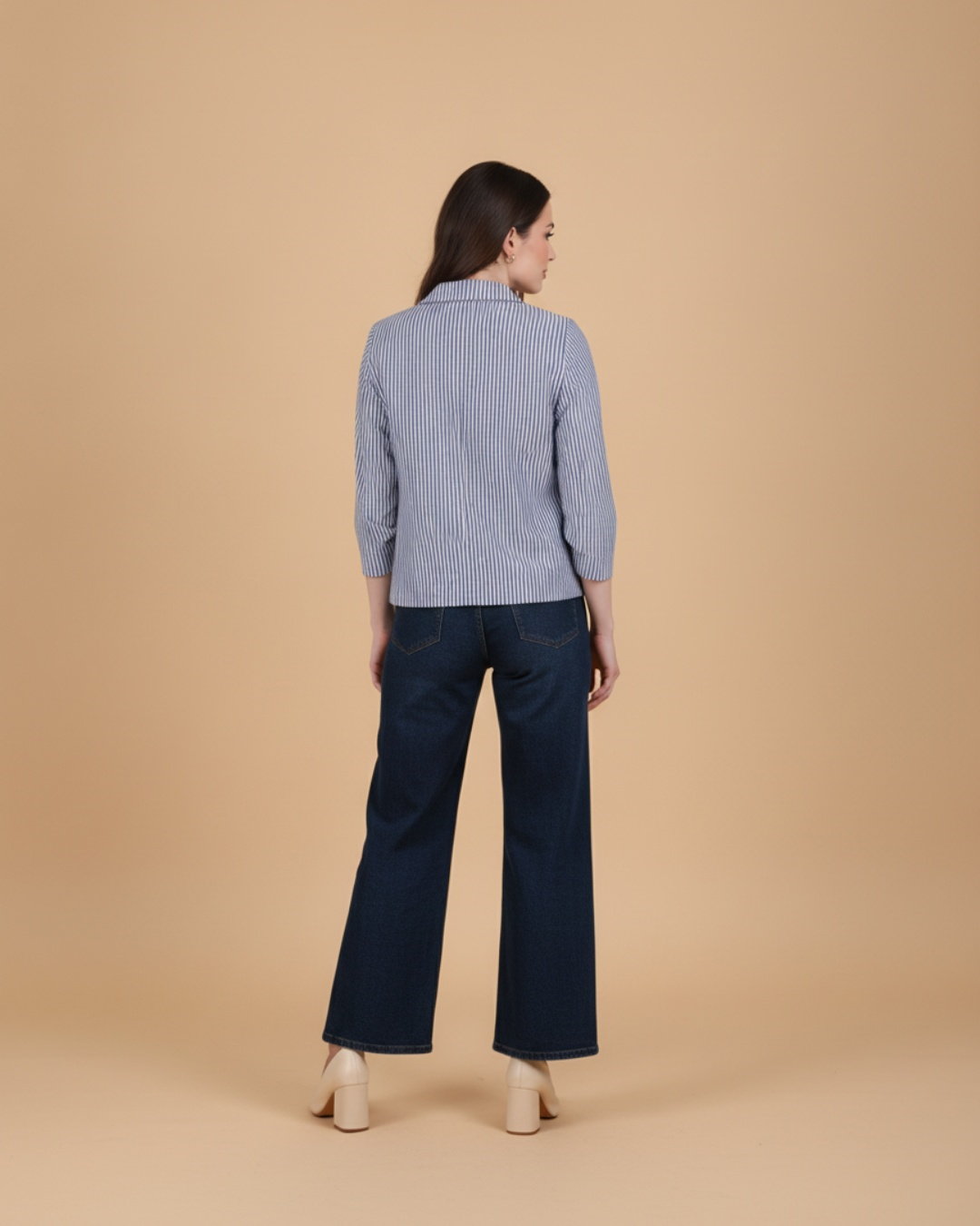ÇİZGİLİ KETEN 3/4 KOL BLAZER CEKETPerzoni