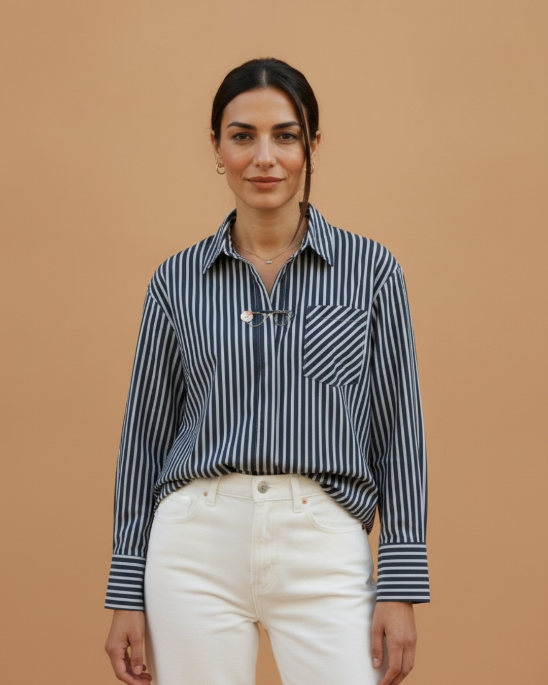 ÇİZGİLİ OVERSIZE CEP DETAYLI GÖMLEKPerzoni