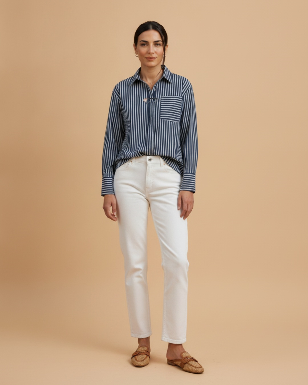 ÇİZGİLİ OVERSIZE CEP DETAYLI GÖMLEKPerzoni