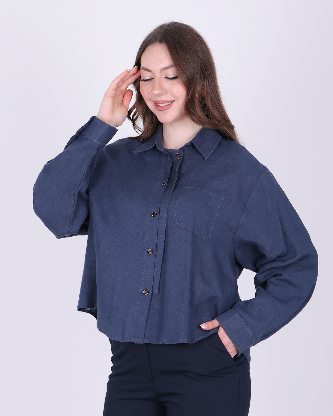DÜŞÜK OMUZLU RELAXED FIT KETEN GÖMLEKPerzoni