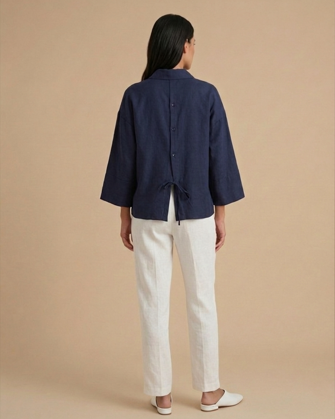 LACİVERT ARKASI DÜĞMELİ OVERSIZE GÖMLEKAD