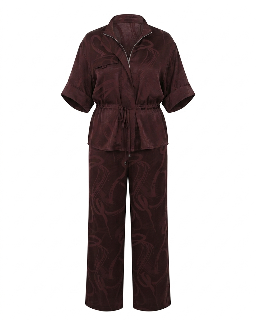 LOUNGEWEAR SERİSİ - VİZON SATEN DESENLİ TAKIMDedo'çe