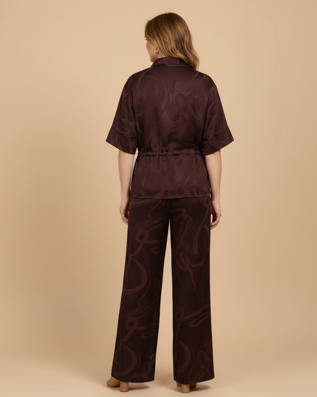 LOUNGEWEAR SERİSİ - VİZON SATEN DESENLİ TAKIMDedo'çe