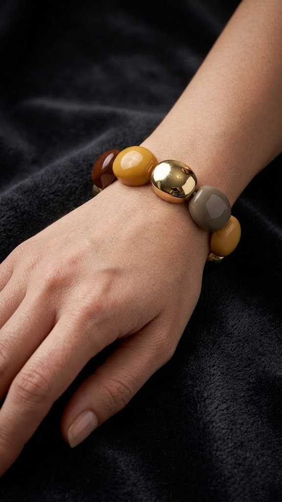 RETRO MODERN OVAL SEGMENTLİ ELASTİK BİLEKLİKPerzoni