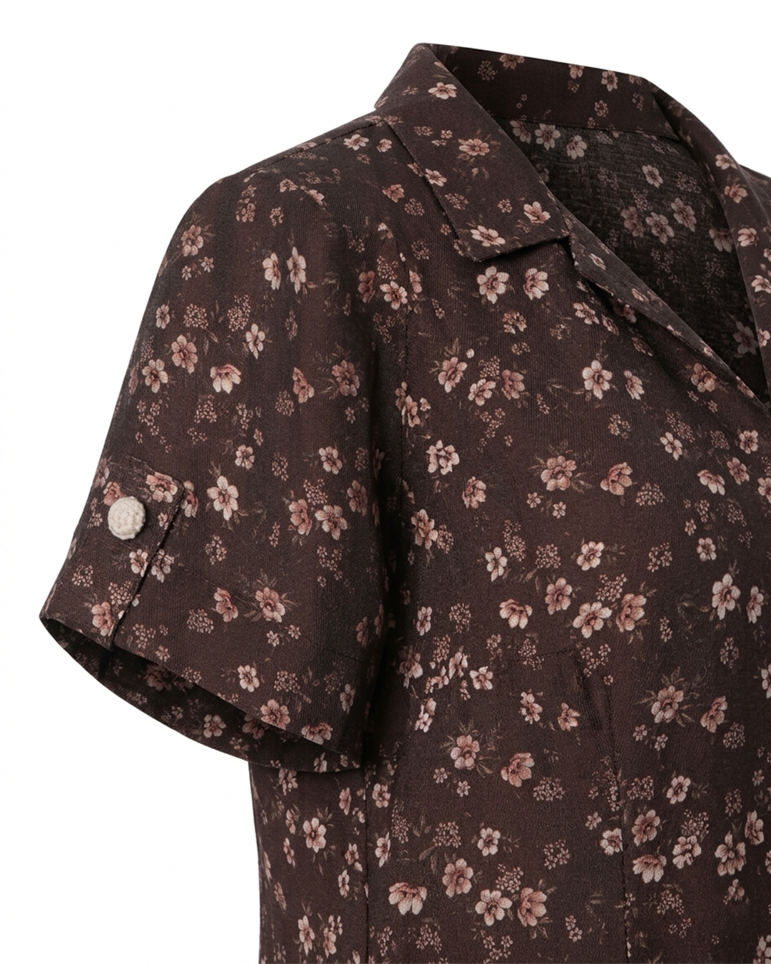 ROMANTİK FLORAL DESENLİ KAHVERENGİ BLUZPerzoni