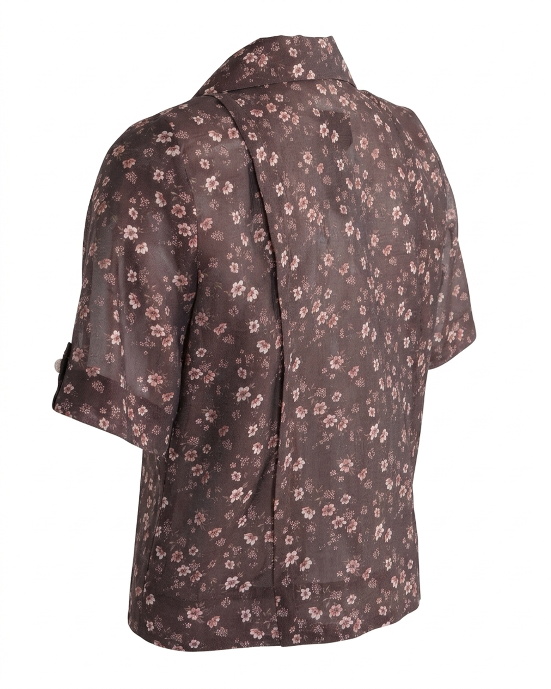 ROMANTİK FLORAL DESENLİ KAHVERENGİ BLUZPerzoni