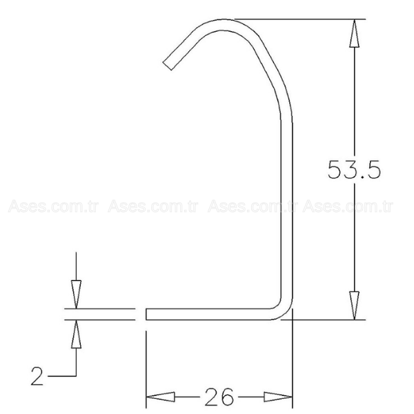 AsesASE.2V.1000Dikey C Ray 53,5x26x2mm Galvanizli (1Mt)