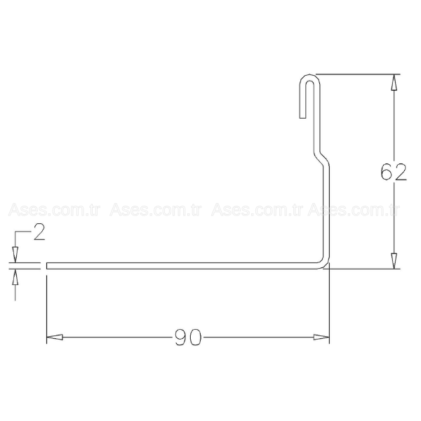 AsesASE.9VB.1000Seksiyonel Kapı Düşey L Ray 90x62x2mm (1 mt)