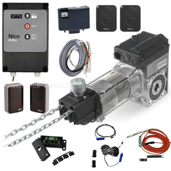 NiceSD 100 24 FULL AUT KIT1Nice SD100 D PRO Automatic Alıcı Kumanda Fotosel ve Opto Sensör Endüstriyel Seksiyonel Full Motor Seti