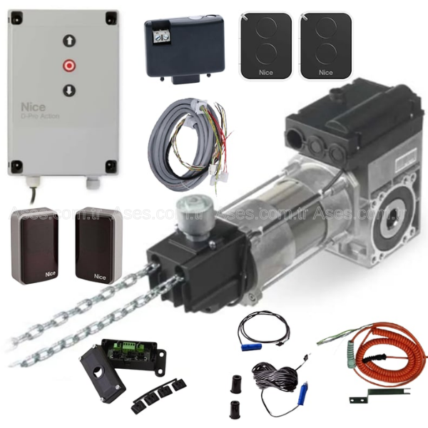 NiceSD 100 24 FULL KIT1Nice SD100 Alıcı Kumanda Fotosel ve Opto Sensör Endüstriyel Seksiyonel Full Motor Seti