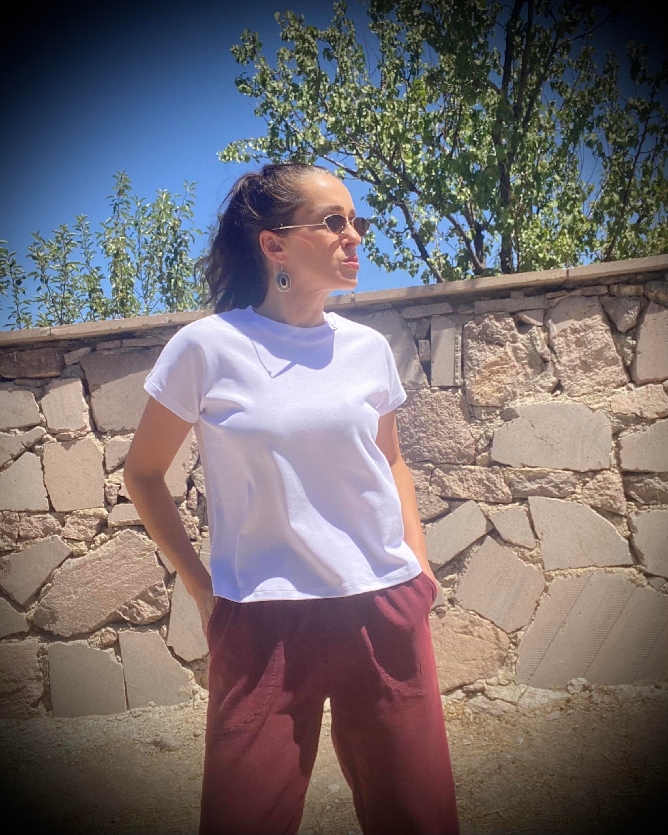 Beyaz Bisiklet Yaka Premium Basic Tişört