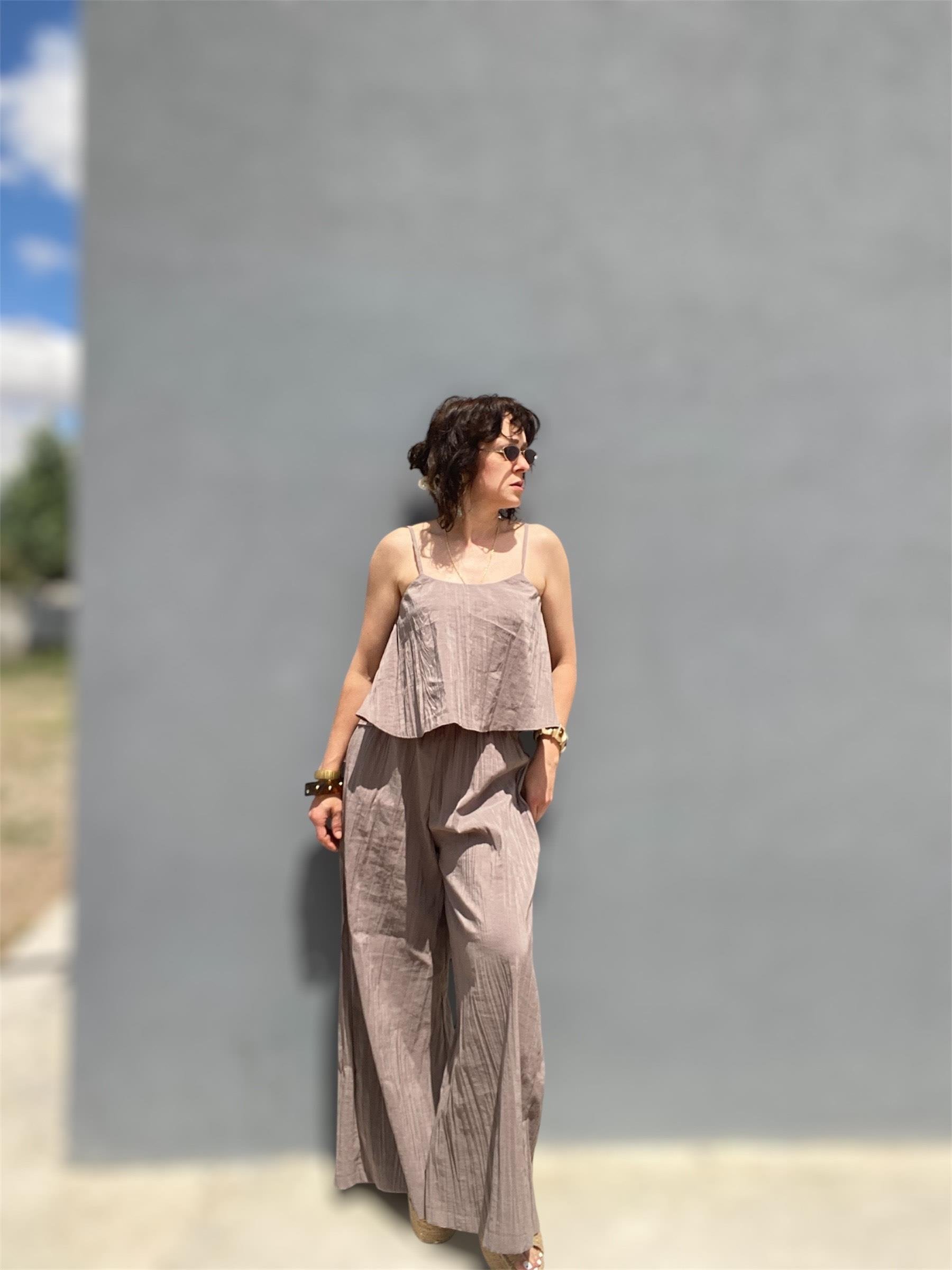 Vizon İp Askılı Kendinden Pileli Pantolon Takımı