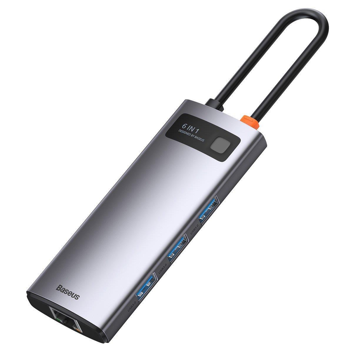 Baseus Metal Gleam 6 in 1 Multifonksiyonal Type-C Hub Dock Station - Gri