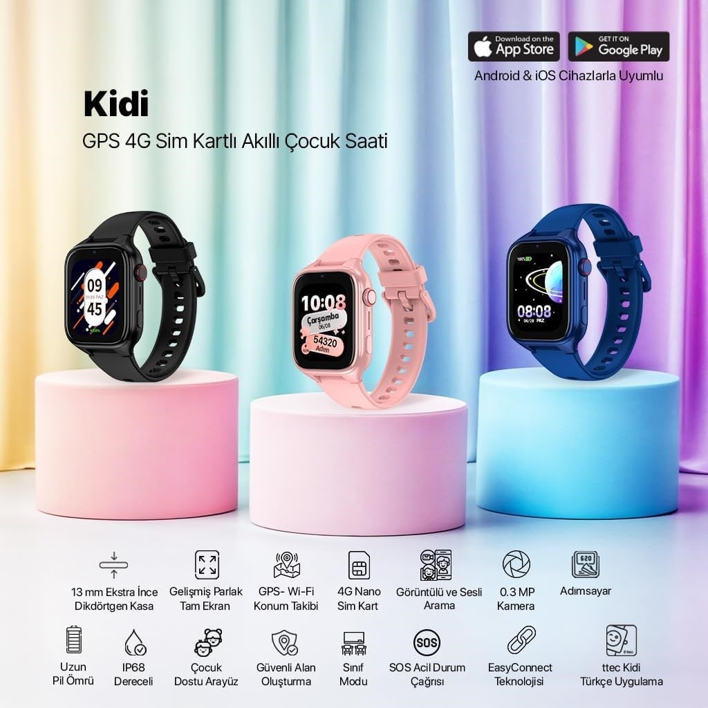 Ttec Kidi GPS 4G Sim Kartlı Akıllı Çocuk Saati Balerin Pembesi 2KSW02