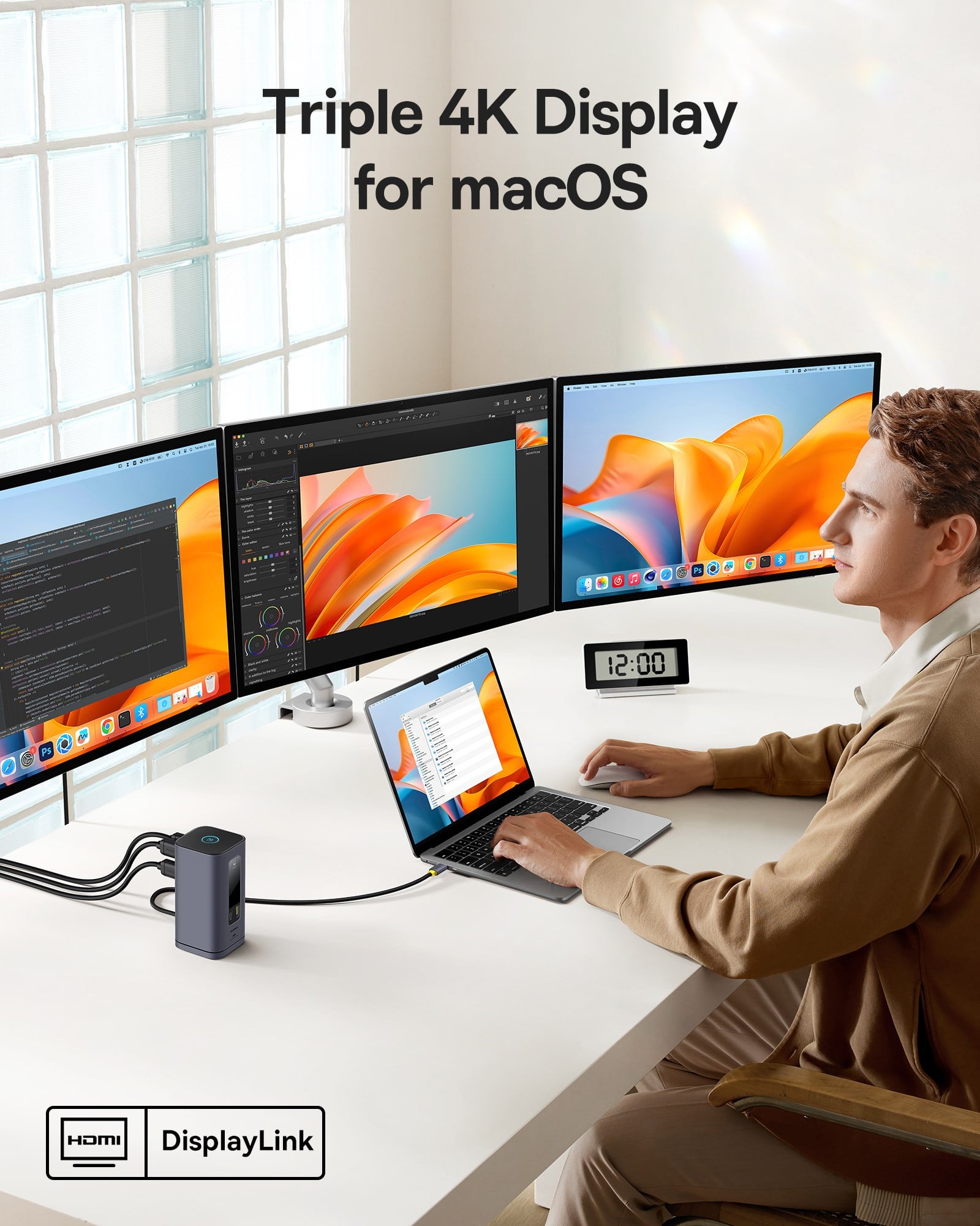 Baseus Docking Station Spacemate Serisi 11'i 1 arada yerleştirme istasyonu, 3 monitör, 2 x HDMI 1 x DP 4K @ 60Hz, 3 x USB-A/C 10 Gbps, 1 Gbps Ethernet, 100 W PD