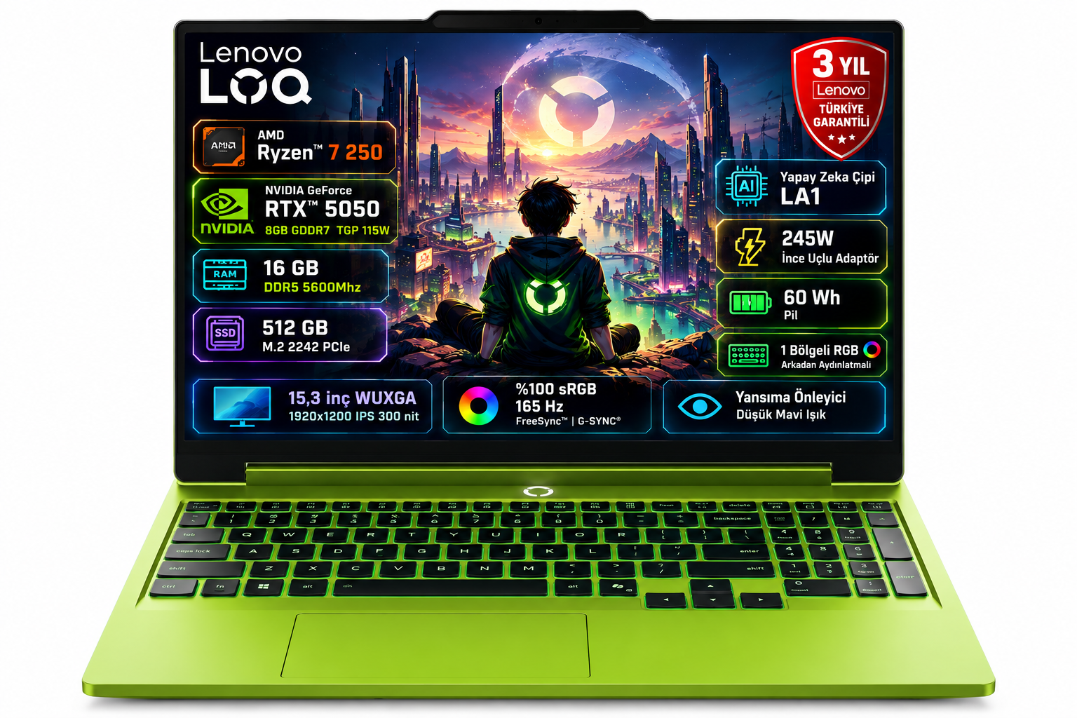 Lenovo LOQ 15AHP11 AMD Ryzen 7 250 16GB 512GB SSD RTX 5050 8GB (115W) 15.3