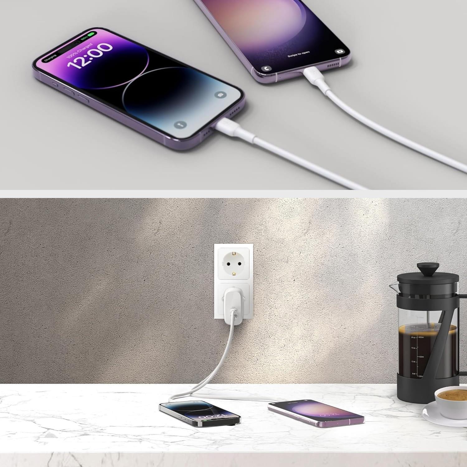 Belkin Boost Charge Çift USB-C  2x 30W USB-C PD 3.1 PPS 60W, Beyaz