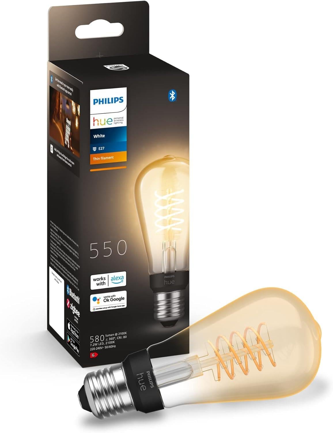 Philips HueW 7W Akıllı Led Filament Ampul, ST64 E27, Sarı Işık, Bluetooth Özellikli