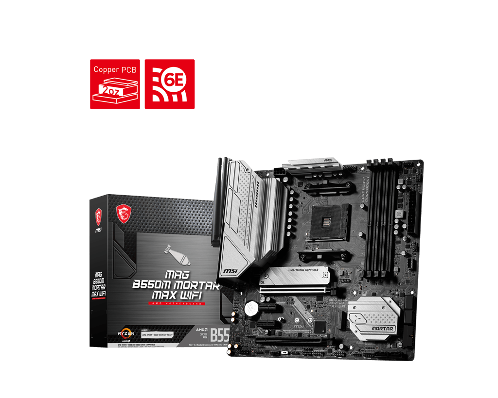 MSI MAG B550M MORTAR MAX WIFI AM4 DDR4 4400(OC) HDMI DP M.2 USB3.2 2.5G LAN WIFI 6E MATX