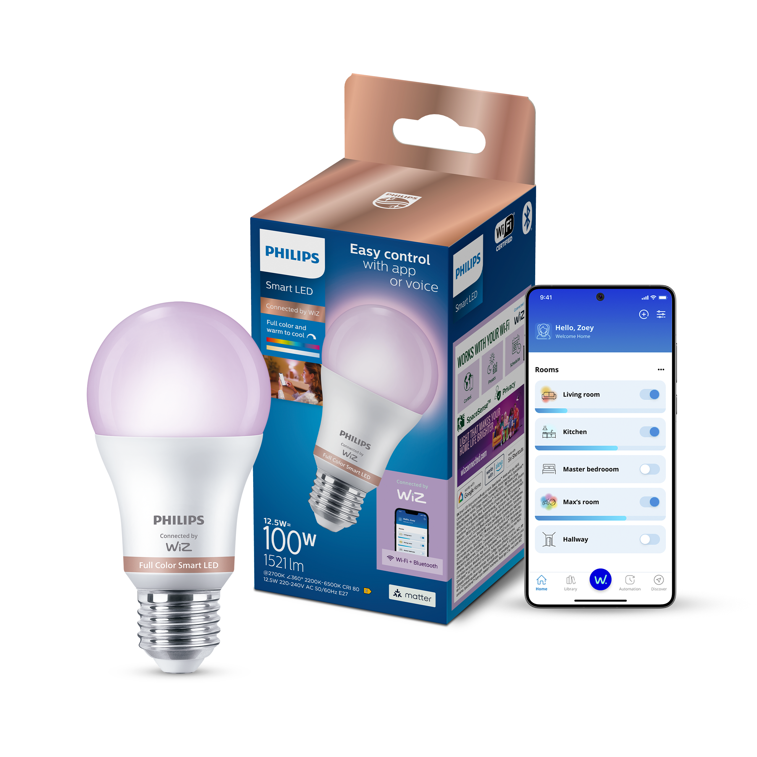 Philips Smart Lighting LED Ampul A60 E27 100W Eşdeğer RGB - Google Home, Alexa, HomeKit ve Matter uyumlu