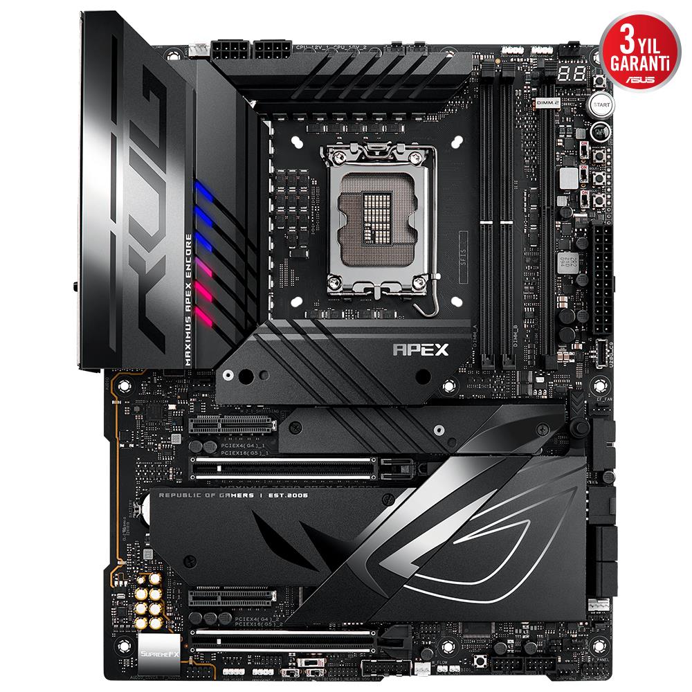 ASUS MB ROG MAXIMUS Z790 APEX ENCORE INTEL Z790 LGA1700 DDR5 8400 5X M2 USB3.2 WİFİ 7 BT AURA RGB 2.5GBİT LAN ATX EXTREME ENGINE DIGI PLUS ASUS Q-DESIGN QUICK CHARGE 4 PLUS DESTEGI