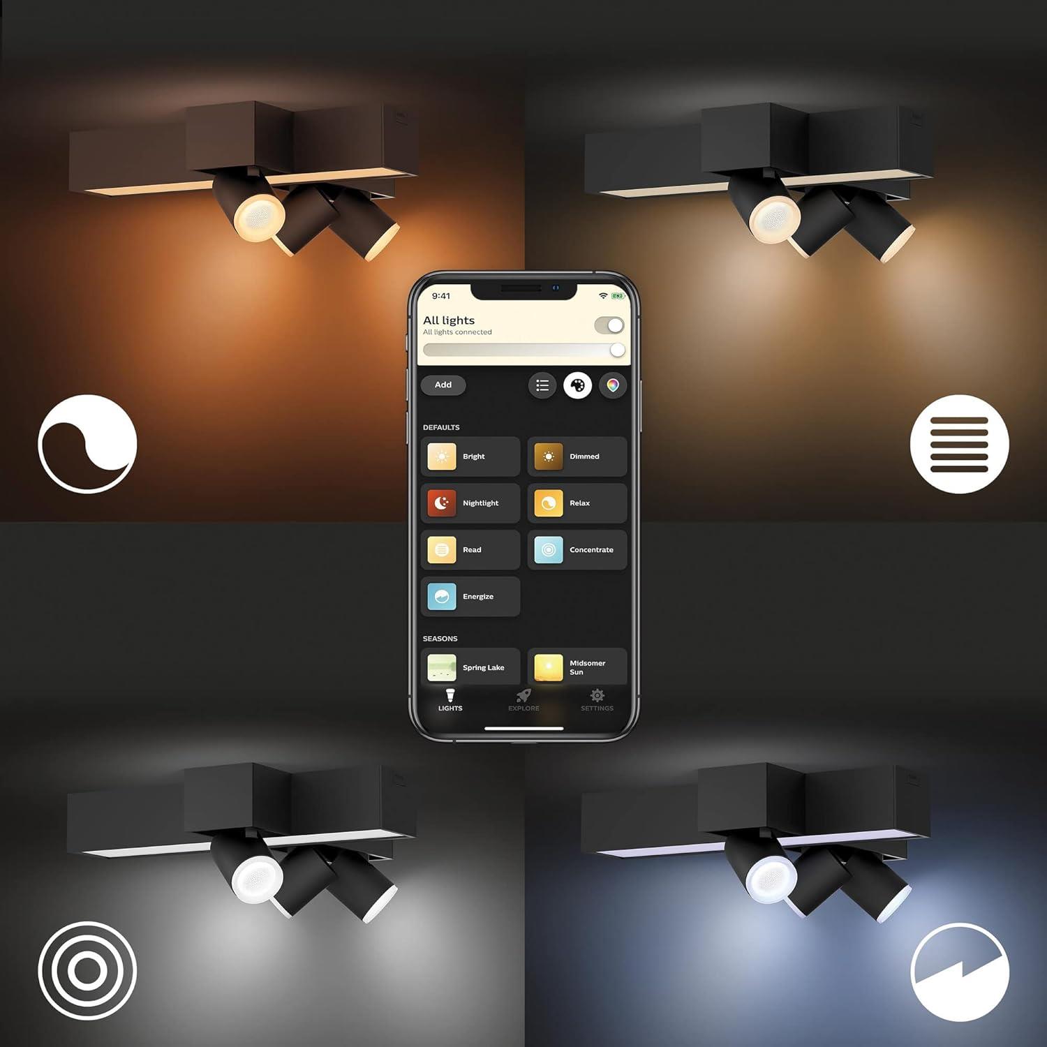 Philips Hue Centris Cross Renkli 3'lü Spot Tavan Lambası, Siyah