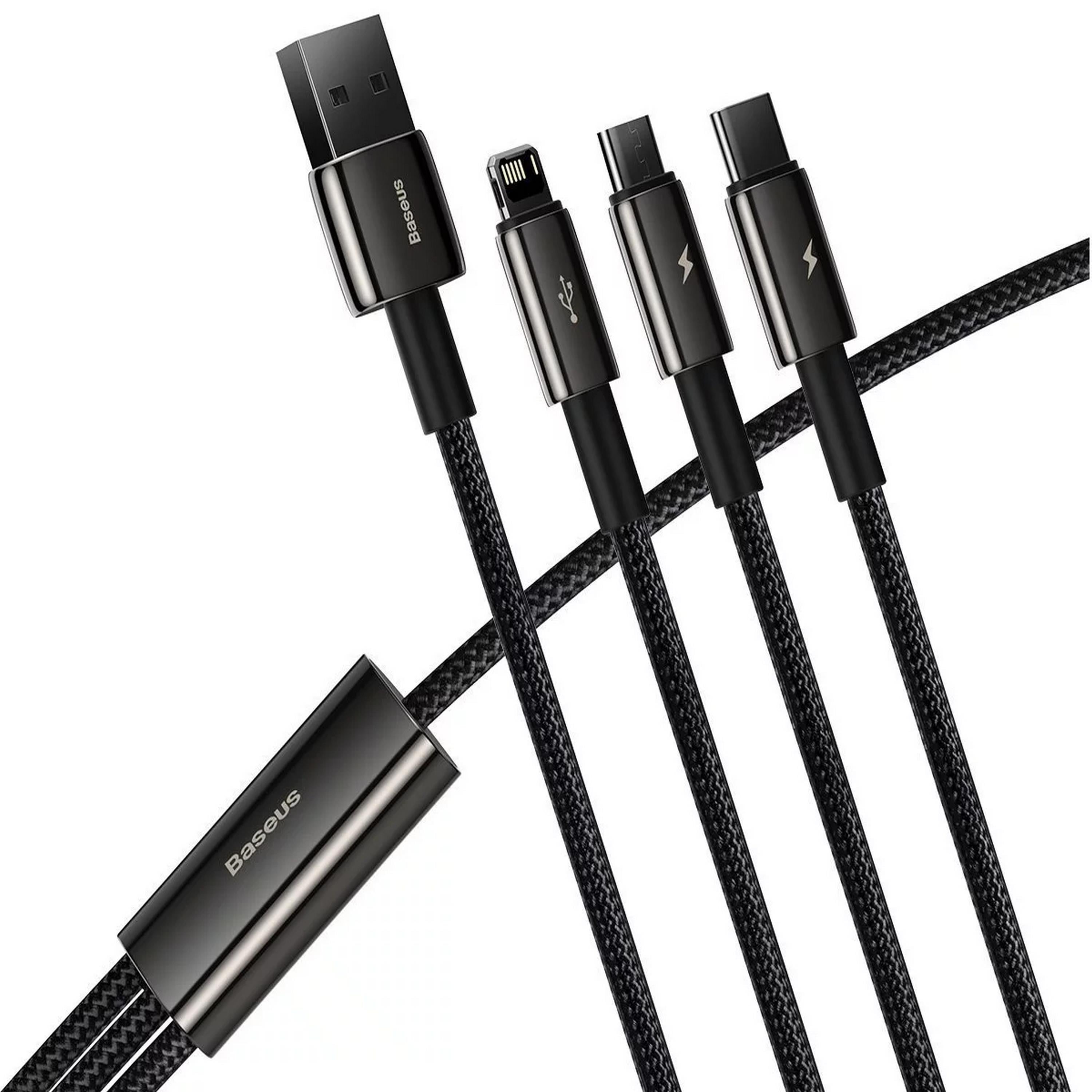 Baseus Tungsten Gold 3'ü 1 arada Hızlı Şarj Data Kablosu USB to M+L+C 3.5A 1.5m Siyah