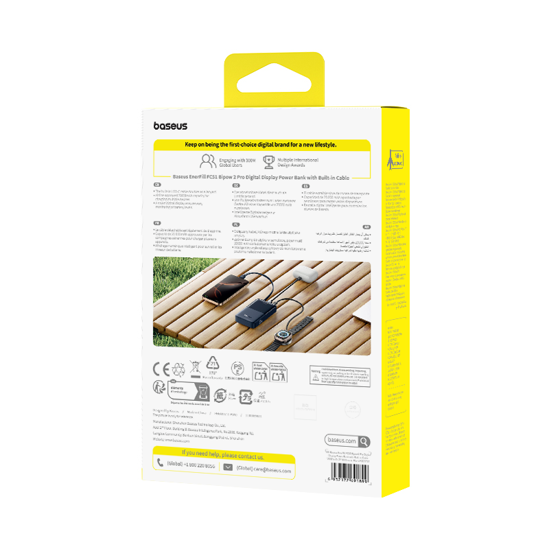 Baseus EnerFill Bipow2 Pro 20000mAh Dahili USB-C Kablolu, 22,5 W Hızlı Şarjlı, LED Ekranlı Powerbank, Siyah