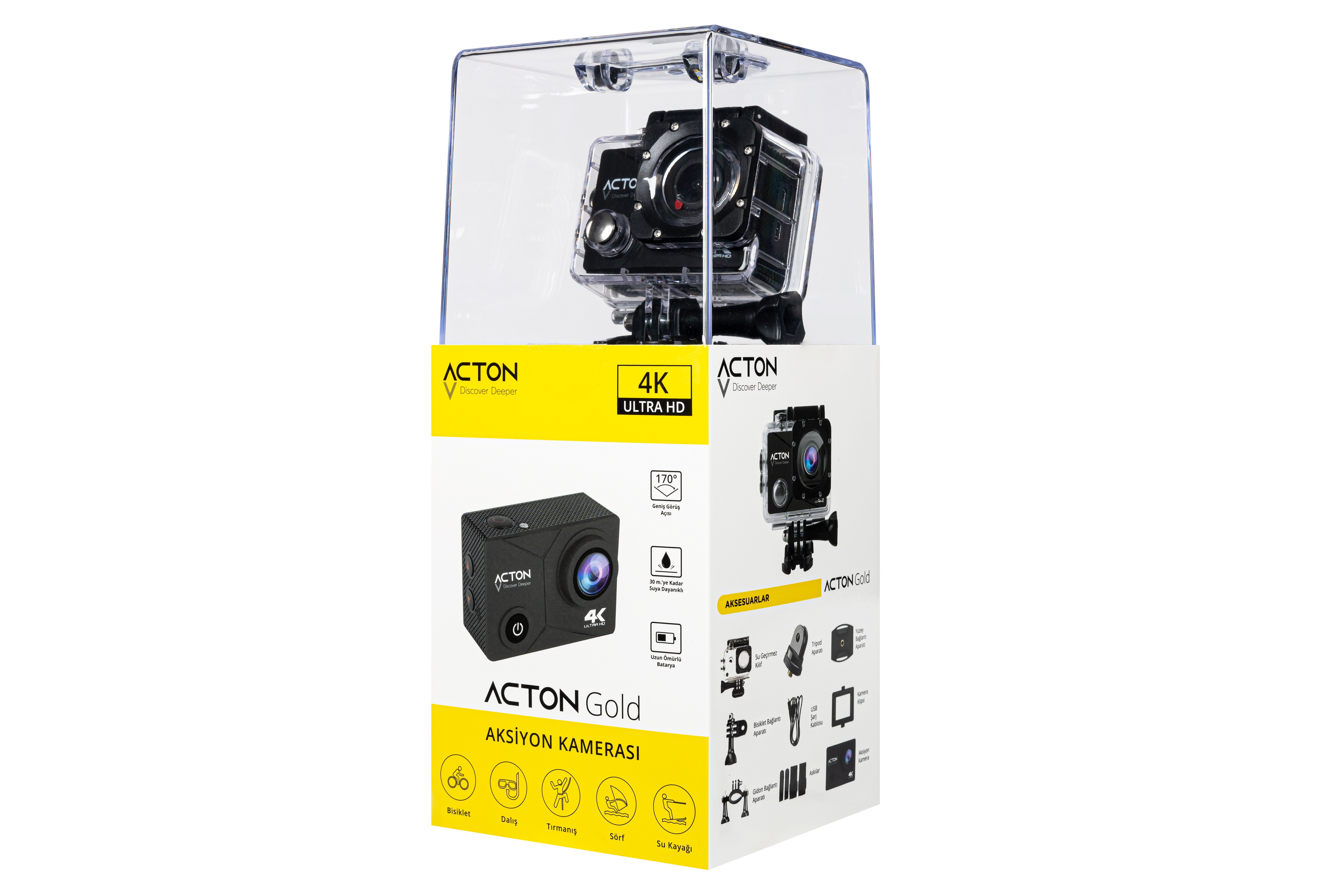 Acton Gold 4K Wifi Aksiyon Kamerası - Siyah