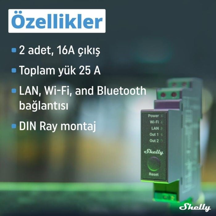 Shelly Pro 2 DIN Ray 2 Kanal Akıllı Röle