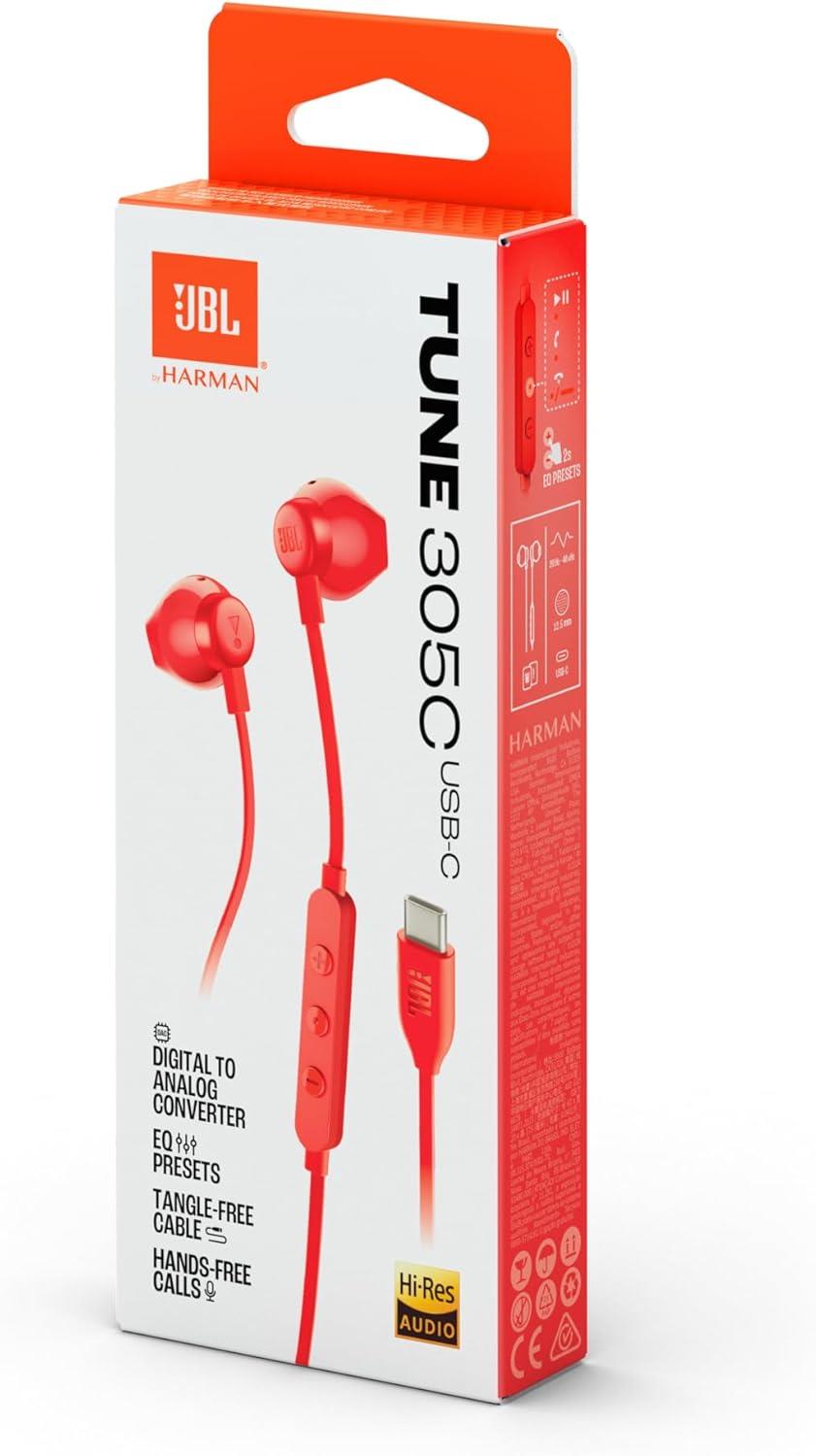 JBL Tune 305C USB-C Kulakiçi Kablolu Kulaklık, Kırmızı