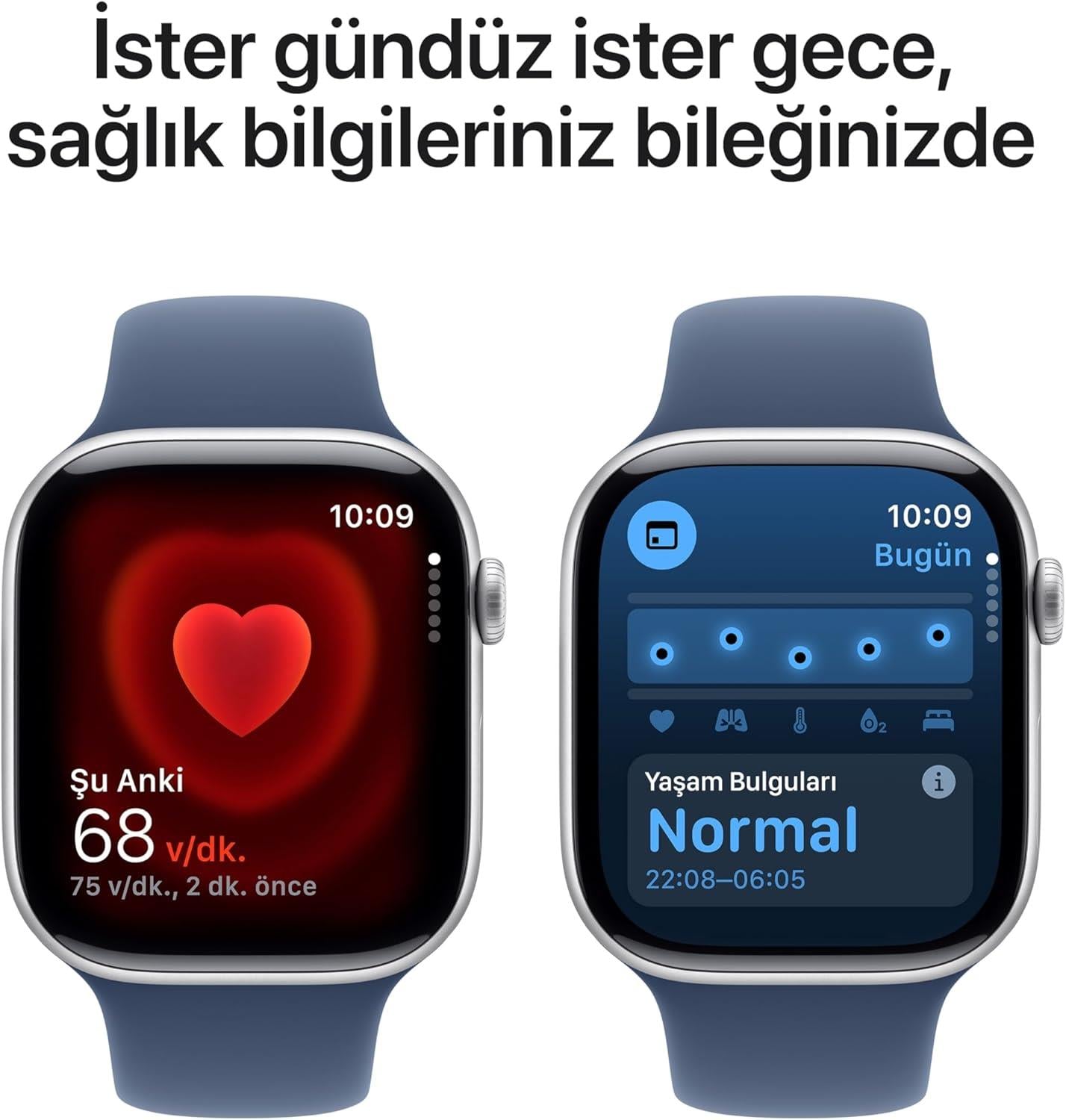 Apple Watch Series 10 GPS 42 mm Gümüş Rengi Kasa Akıllı Saat ve Kot Rengi Spor Kordon - M/L