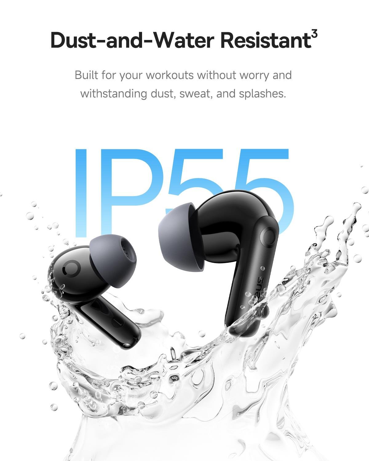 Baseus Bass BP1 Pro 50 dB Gürültü Engellemeli Kablosuz Kulaklık, 6 Mikrofonlu AI Net Arama, IP55, 55 Saat Oynatma Süresi, Bluetooth 6.0, Siyah